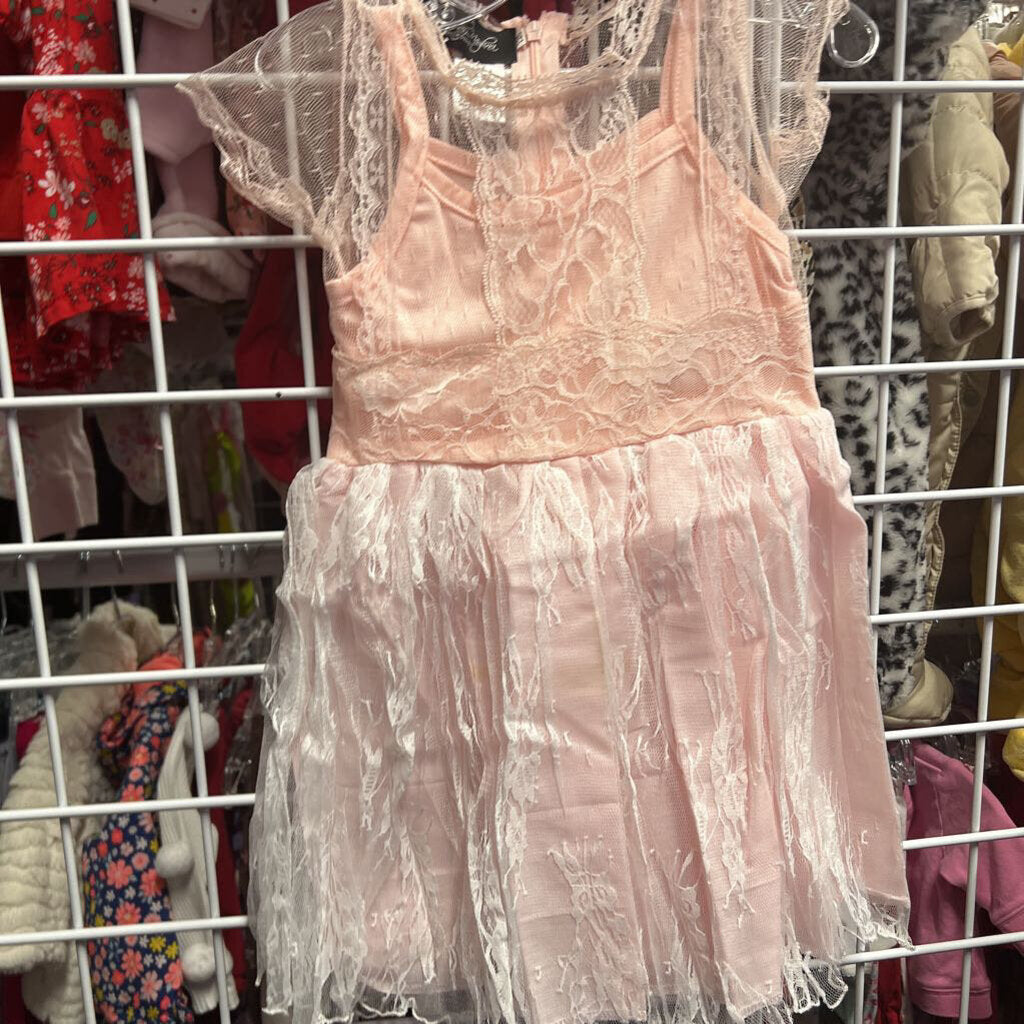 light pink lace cap-sleeve dress